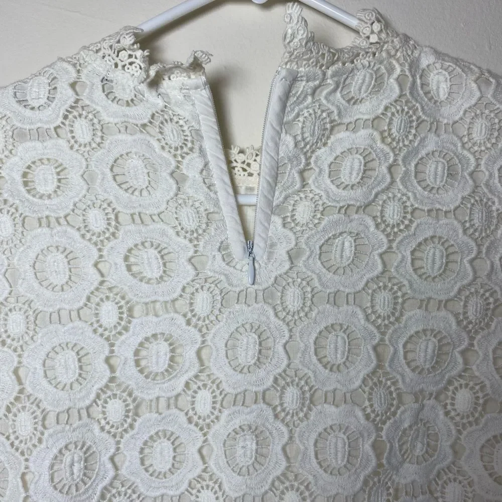 J. McLaughlin Loni Floral Eyelet Crochet Long Sleeve Blouse White Sz XS - Picture 9 of 11
